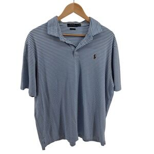 Polo Ralph‎ Lauren Mens L Blue Striped Classic Fit Polo Shirt Preppy Old Money